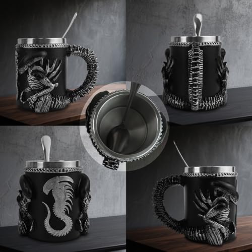 14 OZ Alien Xenomorph Mug with Spoon, Alien Mug Gift for Fans Black