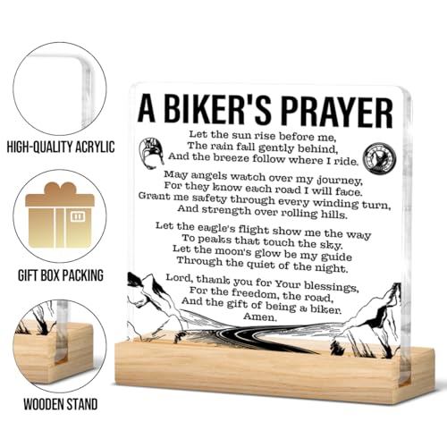 Motorcycle Biker Gifts for Men Women, Religious Gifts for Motorcycle Riders Lovers Dad Husband Boyfriend, a Biker's Prayer Acrylic Sign Home Office Decor