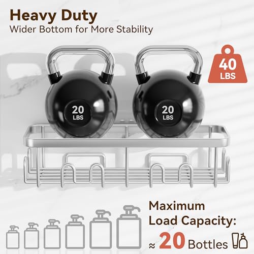 YASONIC Shower Caddy Adhesive, Rustproof Shower Organizer, Wall Shower Rack Silver 5-Piece Set (2 Caddies, 2 Soap Holders, 1 Toothbrush Holder)