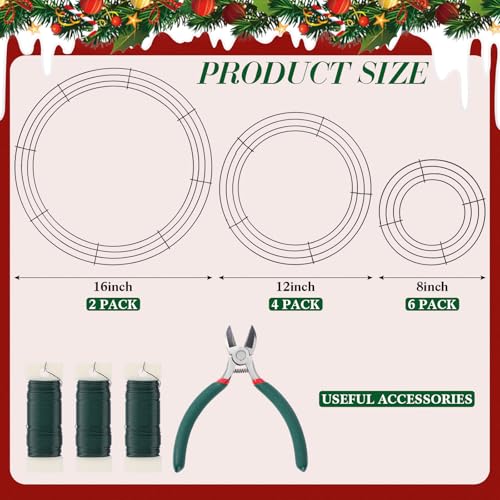 12 Pack Wire Wreath Frames 8 12 16 Inch with Paddle Wire and Tool
