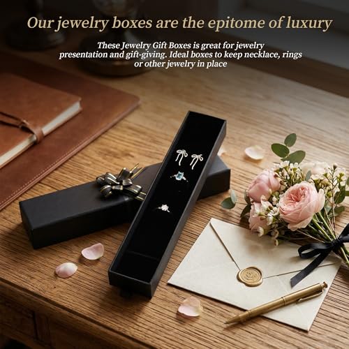 12-Pack Drawer Style Jewelry Gift Boxes with Sponge Insert, 8.7"x1.8"x1.2" Necklace & Bracelet Display Box for Presentation, Cardboard Storage Organizer for Pendant, Ring, Earring - Black