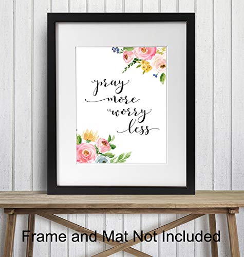 Pray More Worry Less Devotional Wall Decor - Christian Religious Gifts for Women - Inspirational Church Decorations - God Wall Decor - Bible Verse Art - Prayer Picture - Scripture Art