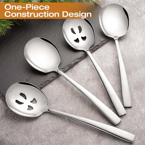 Stainless Steel Serving Spoons Set, 9.2-Inch Large Slotted Spoon x 4, Serving Spoon x 4, Big Serving Utensils Set for Buffet, Parties, Catering (4 Slotted & 4 Solid, Silver) Silver, 4 Slotted & 4 Solid