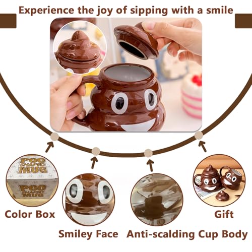Funny Poop Coffee Mug with Spoon, Ceramic Coffee Cup with Lid and Handle, 600ML Unique Mug for Men, Women, Gifts, Tea, Office Daily Drinking and Friends(Style B)
