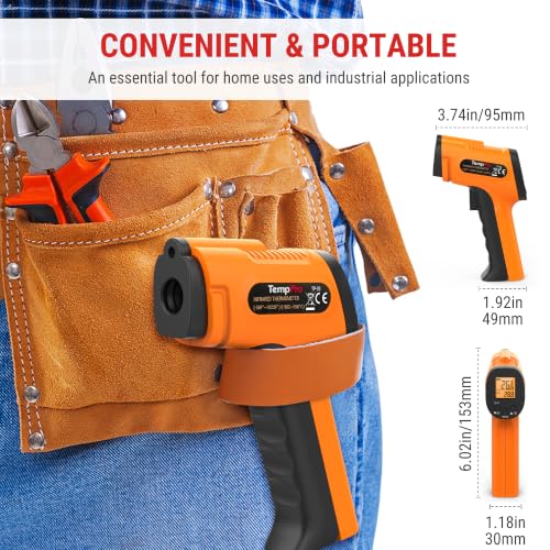 TempPro Laser Infrared Thermometer Temperature Meter -50°C to 550°C | Contactless Meter 12:1 Distance Ratio, Adjustable Emissivity, for Kitchen, Industry, Air Conditioning (Ex-ThermoPro) Celsius/Fahrenheit