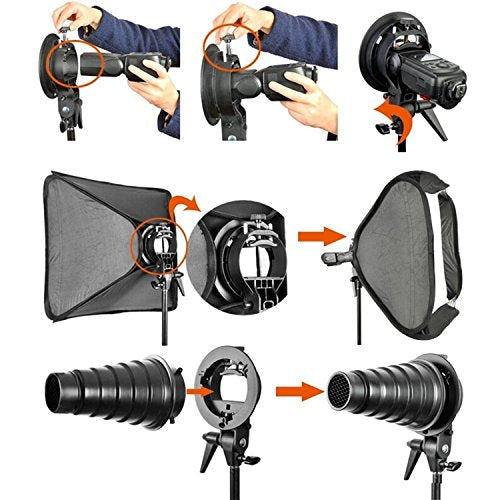 Godox S Type Bracket Bowens Holder S Mount Holder with Foldable 40x40cm /15.7x15.7 inches Softbox and Honeycomb Grid & Bag Kit for Flash Camera Studio Photography 15.7"x15.7"