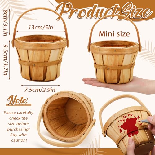 Set of 10 small wooden picnic baskets by Marsui, 4x5.1 inches, perfect for berries, brown finish, natural wood grain.