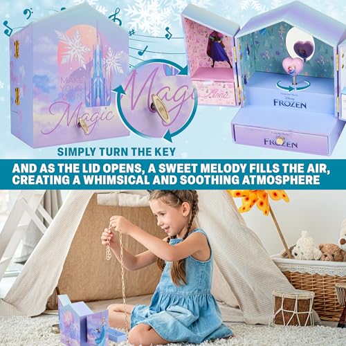 Get Trend Disney Frozen Musical Jewelry Box for Girls with Mirror, Drawers, and Wind Up Music, Jewelry Organizer for Rings, Charms, Gifts for Girls (Lilac Frozen) Lilac Frozen 7.3x5.9x4.3inch