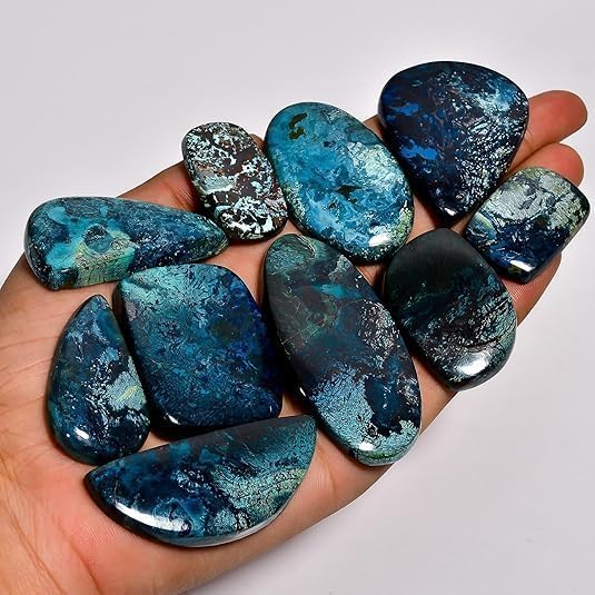 Natural 3 Pcs Gemstones Cabochons Lot (15-35 MM) - Multi Shape Stones for Jewelry Making Supplies, Healing Crystals Loose Gemstones Shattuckite
