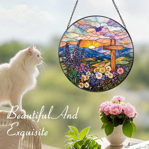 Cross Stained Glass Suncatcher - 7.9" Real Glass