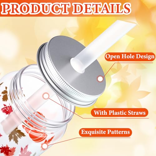 Dingion 24 Pcs Fall Cups with Lids and Straws Plastic 13.5 oz