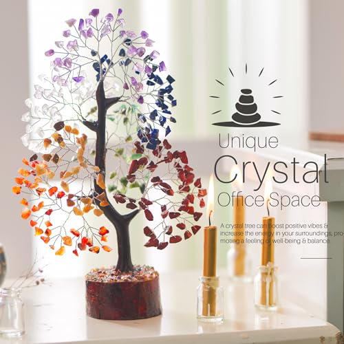 7 Chakra Tree, Crystals and Healing Stones, Chakra Tree of Life Crystal Tree for Positive Energy, Birthday Gifts for Women, Home Office Decor, House Warming Gifts New Home, Spiritual Gifts Seven Chakra Silver Wire