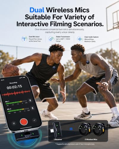 Dual Wireless Lavalier Microphone with Charging Case for iPhone Android