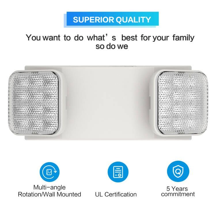 1 Pack LED Emergency Lights for Business, with Battery Backup, Two Head Adjustable LED Emergency Square Lighting for Home, UL 924 Certified-Emergency Lighting Fixture. White 1 PACK