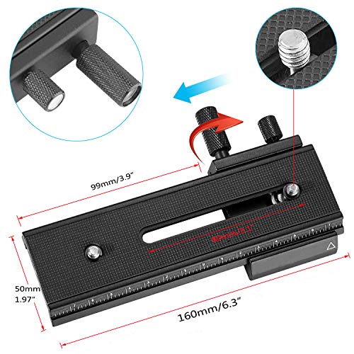 EXMAX® 16cm 2 Way Macro Shot Focusing Focus Rail Slider/Close-up Shooting 1/4 Quick Screw Release Mount Camera Flash Support Plate