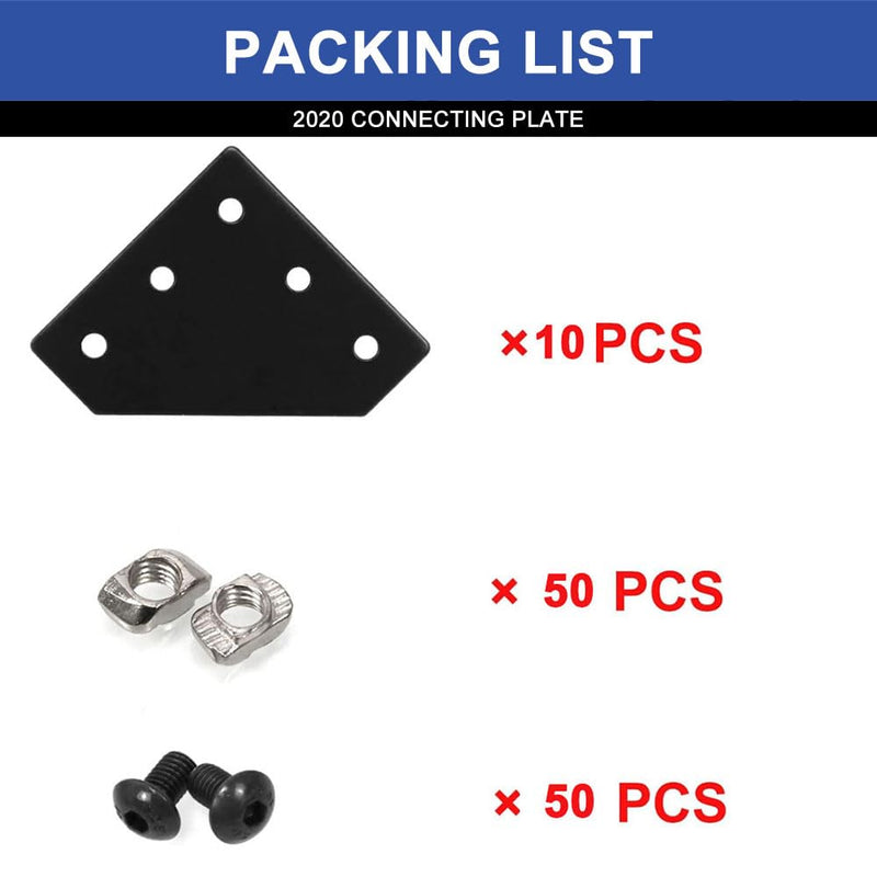 [Australia - AusPower] - 10pcs 2020 Aluminum Extrusion Joint Plate Connector Corner L Bracket 8020 V Slot Hardware T Slot Accessories with T Nuts and Screws for Aluminum Profile 3D Printer Frame Black 20B 
