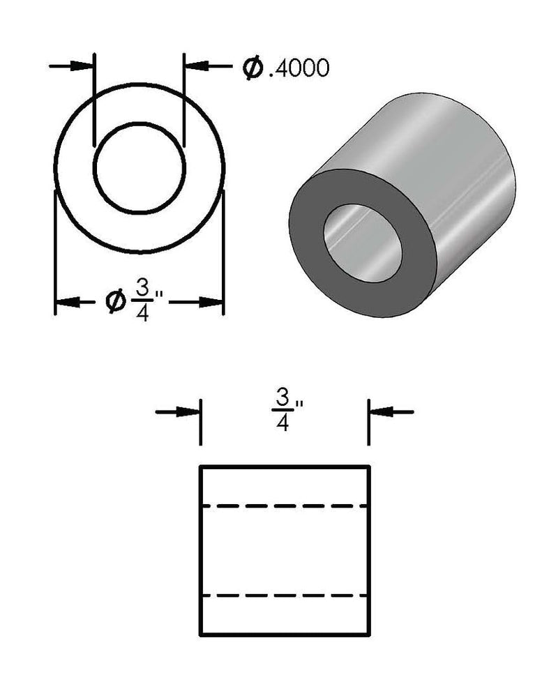 [Australia - AusPower] - Aluminum Spacer Black 3/4" OD x 3/8" ID x Choose Your Length, Round Spacer Unthreaded Standoff Bushing Plain Finish, Fits Screws Bolts 3/8" or M10 by Metal Spacers Online (3/4" Length, 5 Pack) 3/4" Length 