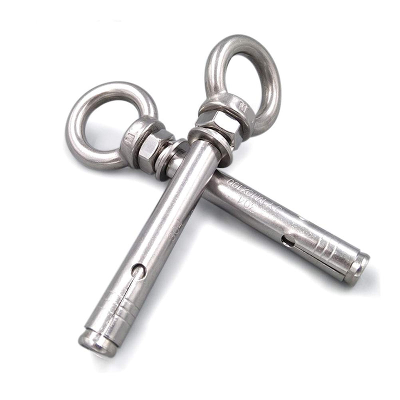 5-Pack Stainless Steel Concrete Eye Bolt Anchor Eyebolt Wall Concrete Brick Anchor Expansion Bolts Ring Screw Eyes, M6x70mm