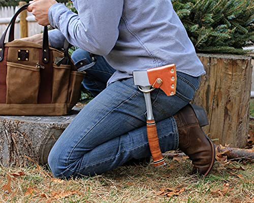 American Bench Craft brown leather hatchet and hammer holder tool holster suede belt loop