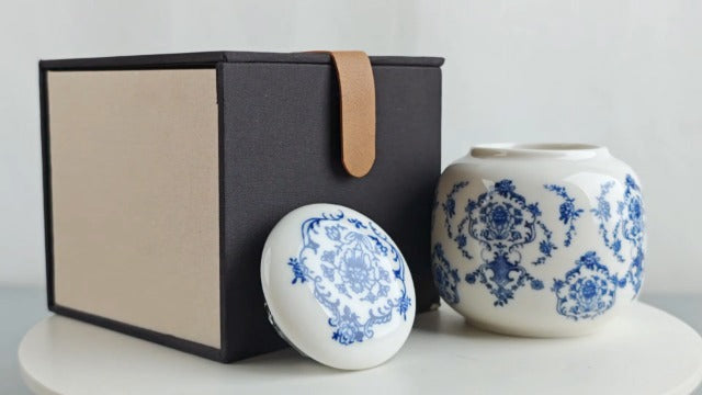 Small Keepsake Cremation Urns for Human Ashes Chinoiserie Ceramic Handmade Mini Memorial Urn for Adult Pet Box - UP to 10 Cubic inches