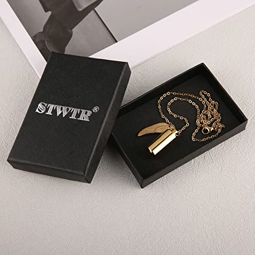 STWTR Stainless Steel Cylindrical Souvenir Capsule Pill Pendant Necklace, Cremated Ashes Pill Container Necklace Gold-A