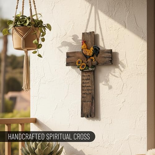 Pine Ridge Chicken Cross - Wall Hanging Cross, Hanging Home, Spiritual Decor For Wall, Wildlife Decorations For Home Cabin, Chicken Decor Rooster Cross