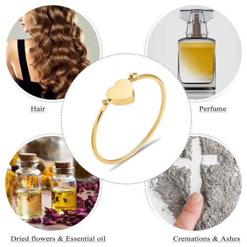 Oinsi Heart Urn Bracelet for Ashes, Cremation Jewelry Leather Bracelets for Men Women, Memorial Jewelry With Filling Kits Gold
