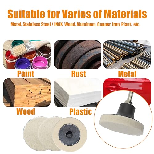 Merryland Pack of 15 Wool Felt Polishing Pads 50 mm Wool Polishing Wheel | 50 mm rod sander, wool felt polishing disc, quick change disc, metal steel, DGTAB15C1 Without shaft