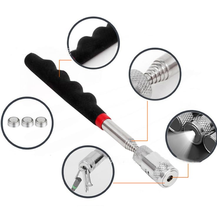 [Australia - AusPower] - Inspection Mirror and Magnet KIT with Magnetic Pick-Up Tools. 5 Piece Set. Lighted Inspection Mirror and Lighted Magnetic Pick-Up Tool. 