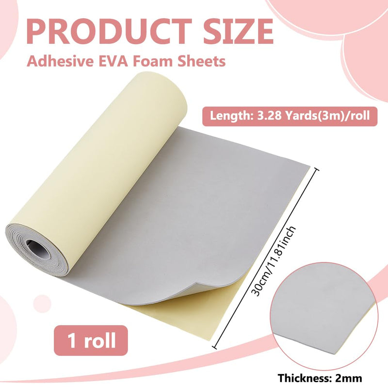 BENECREAT 118.1x11.8inch Self-Adhesive EVA Foam Roll, 2mm Thick Adhesive Craft Foam for Furniture Protection Crevice Filling DIY Craft (Gray) Gray