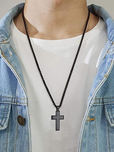 Supcare Cross Necklace for Men Women, Stainless Steel Plain/Bible Cross Pendant Necklaces Gold/Black, Adjustable Sturdy Chain 22+2Inches - With Gift Box Black