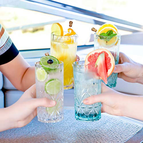 BELLAFORTE Shatterproof Tritan Plastic Tall Tumbler, Set of 4, 18oz - Myrtle Beach Drinking Glasses - Unbreakable Drinking Glasses for Parties - BPA Free - Clear