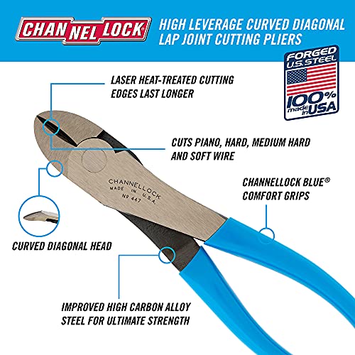 Channellock 447 7.5-inch curved jaw diagonal cutting plier with side-cutting jaws
