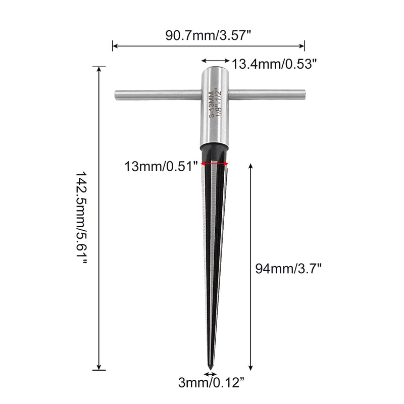 [Australia - AusPower] - 1/8"-1/2" (3-13mm) T Handle Tapered Reamer, 6 Fluted Chamfer Reaming Tool, Guitar Bridge Pin Hole Handle Tapered Reamers Woodworker Luthier Tool 1/8”-1/2”(3- 13mm) 