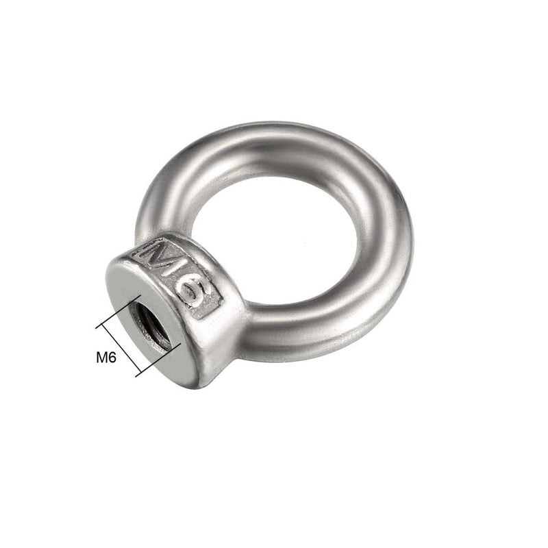 [Australia - AusPower] - uxcell Lifting Eye Nut M6 Female Thread 304 Stainless Steel Round Shape for Rope Fitting Pack of 2 