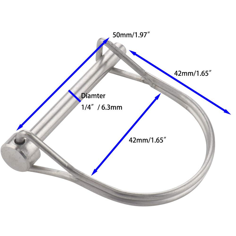 [Australia - AusPower] - 2 Pack Safety Coupler Pin 1/4" x 1.97"(6.3mm x 50mm), Full Marine grade 316 stainless steel Heavy duty Shaft Locking Pin 
