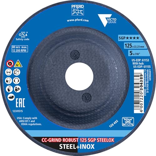 PFERD Tools CC-Grind Robust 125 x 22.23 mm SGP Steelox Sanding Disc for Steel and Stainless Steel with Victogram Grit - Pack of 10 Ergonomic and Durable