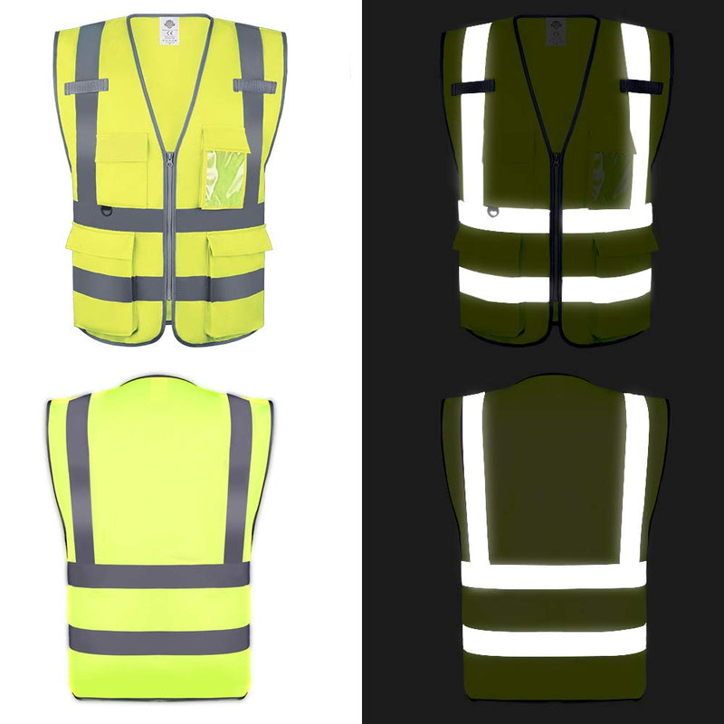 Dazonity High Visibility Safety Vest with Multi Pockets and Zipper, M,Reflective Strips, Fit for Men & Women, Work, Construction,Cycling, Runnning, Surveyor, Volunteer (Yellow-M) 1 Yellow-m