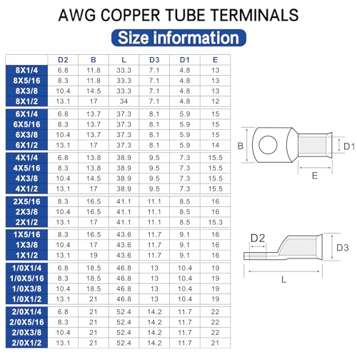 [Australia - AusPower] - XHF 10PCS 1/0 AWG-5/16" Heavy Duty Battery Lugs with 3:1 Heat Shrink Tubing, Ring Terminals Battery Cable Ends Copper Eyelets Electrical Battery Connectors 1/0AWG-5/16"(M8)Ring 10 