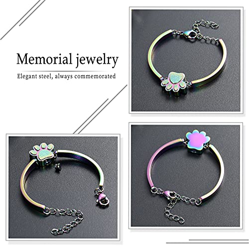 Stainless Steel Paw Print Urn Bracelet Memorial Ash Keepsake Cremation Jewelry Dog Ashes Bracelet Colorful