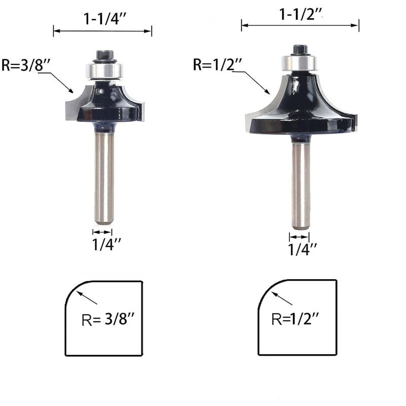 [Australia - AusPower] - 6pcs Roundover Router Bit Set - Round Over Router Bits 1/4 Shank with 6 Bearings 3/8", Carbide Corner Rounding Edge-Forming Bit, for Round Over Beading, for Rounding Trim 6pcs roundover bit 