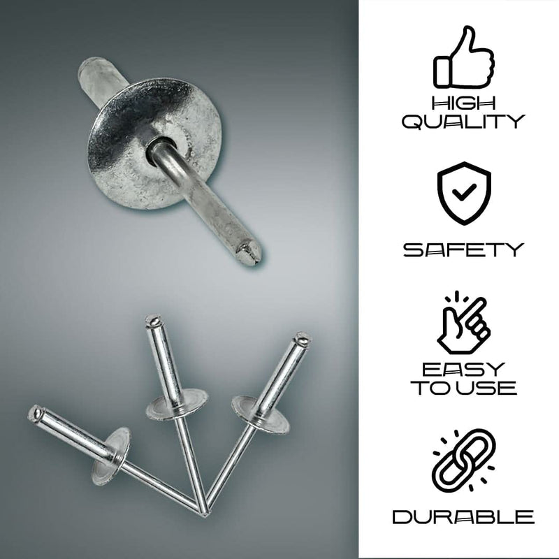 [Australia - AusPower] - 100PCS Large Flange Aluminum Pop Rivets 3/16" X 3/4" Big Head Steel Mandrel Dome Body Blind Rivets Set for Sheet Steel Duct Work Aluminum Boat Rivets Long Pop Rivets 3/16x3/4 Inch 
