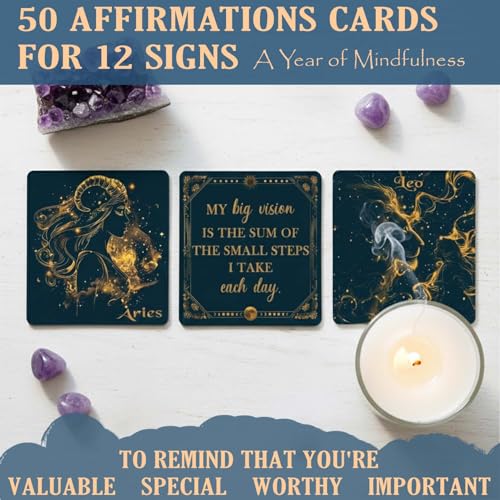 Faivykyd Libra Crystals Gift - 6 Libra Zodiac Natural Stones w/ 50 Miracle Mantras Affirmation Cards, Healing Astrology Gifts for Promoting Positive Energy, Self-Care, Love & Wealth Libra - Motivational