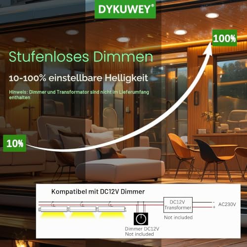 Set of 4 LED Recessed Spotlights, 12 V, 3 W, Recessed Spotlights, LED Flat Hole 55-58 mm and 14 mm Flat, LED Spot 12 V IP44 Dimmable Ceiling Spotlight, Furniture Recessed Spotlights (Silver Warm White 3000 K) Silver Warm White 3000 K