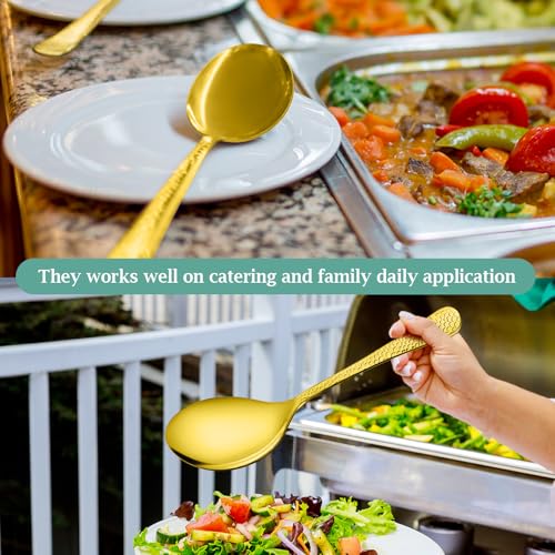 Teivio Hammered Stainless Steel Metal Serving Utensils Set of 9, 10" Serving Spoons, 10" Slotted Spoons, 9" Serving Tongs, Large Hostess Serving Set for Parties Chafing Dish Buffet Catering (Gold) Gold-9pcs-Hammered