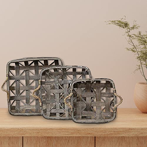 CWI Square Tobacco Basket with Metal Straps - Small, Medium, and Large Hanging Basket for Wall Storage and Decorations - 3 - Dark Brown
