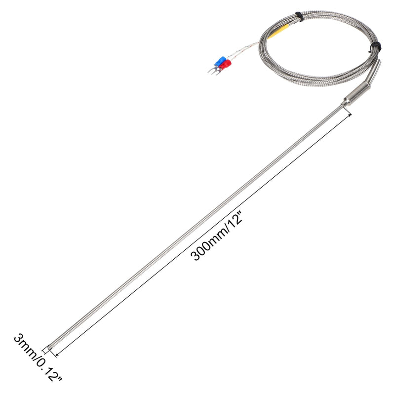 [Australia - AusPower] - MECCANIXITY K Type Thermocouple Temperature Sensor Probe 3x300mm 6.6ft Wire 0 to 1100°C(32 to 2012°F) Stainless Steel 