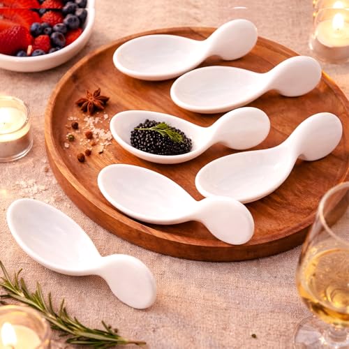 Hushee 12 Pack Fish Shaped Porcelain Tasting Spoons, 4 Inch approved Appetizer & Caviar Spoons, Chip-resistant for Buffet Serving, Sample Tasting Ceramics Spoon for Restaurant, Birthday Wedding