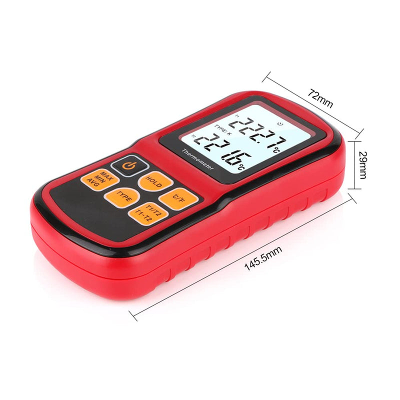 [Australia - AusPower] - Digital Thermometer Pyrometer -400°F ~ 3200°F (-250°C ~ 1700°C), Professional Thermocouple Lab Thermometer with Dual Channel Thermometer Probe, K-Type Handheld High Temperature Thermometer Red 