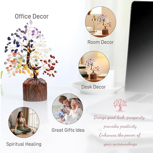 QINJIEJIE 7 Chakra Tree Crystal Tree Tree of Life Decor Birthday Gifts for Women Crystals and Healing Stones Home Office Decor Spiritual Gifts for Women Mom Sister New House Warming Gift Unique